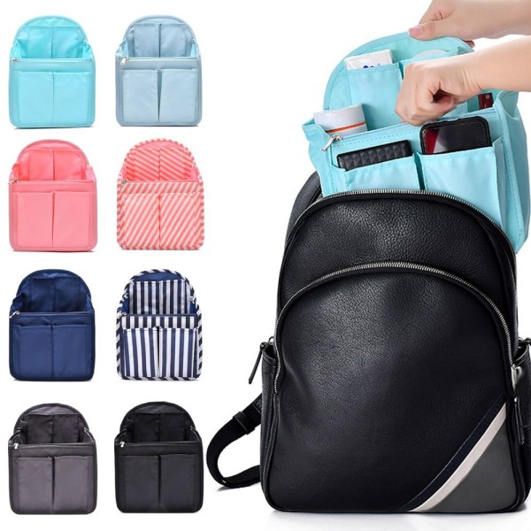 Ryggsäcksförvaringsinsats Väska Inner Bag Fack Sorteringsväska Liner Organiz Pink Stripe