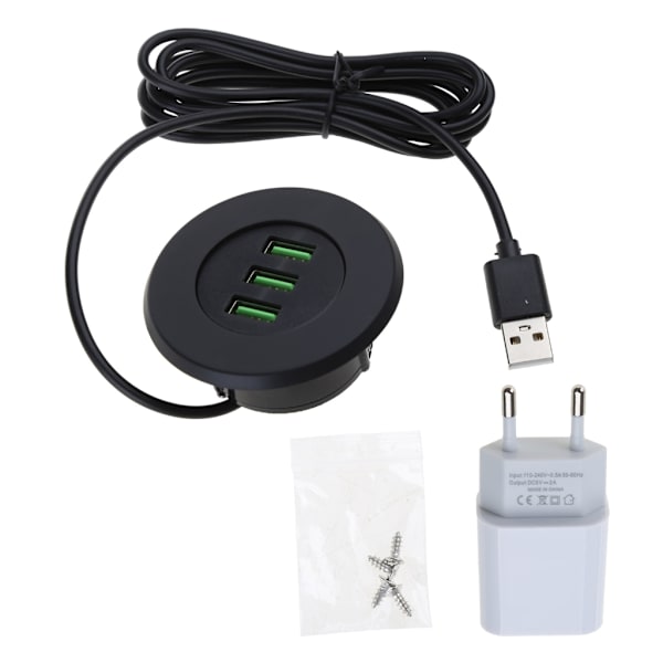 3-port USB-skrivebordslader Skrivebordsladestasjon monteres på 2,0\"/50mm gjennomgående hull med adapter og 1,5m strøm