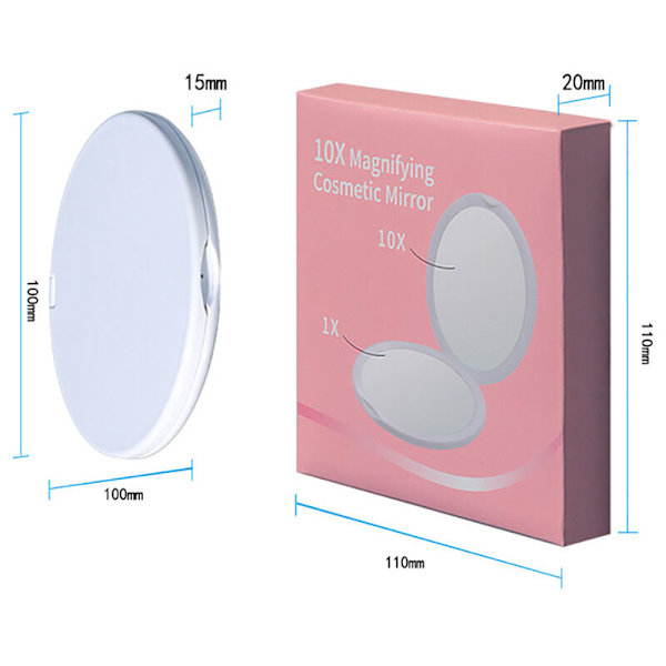 Bärbar Mini Makeup Spegel 10X Förstoring Vik