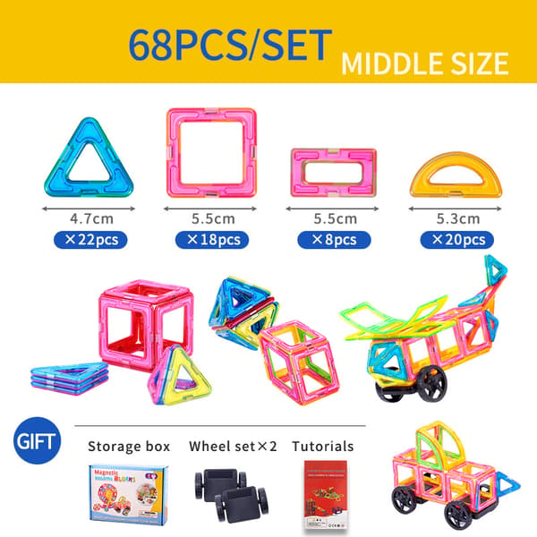 Magnetiska Byggplattor | Pedagogiska STEM-leksaker för barn **Medium storlek 68 bitar Medium size 68 pieces