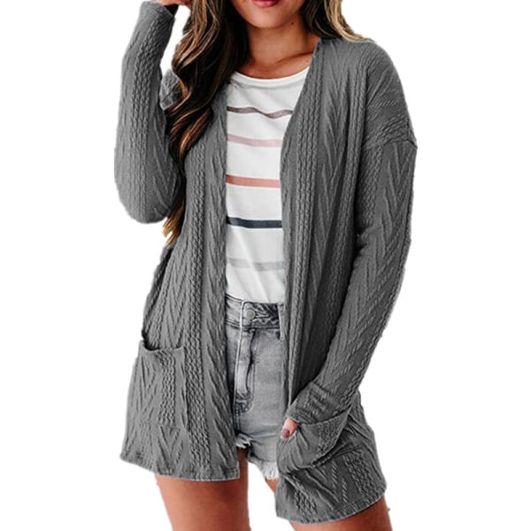 Kvinnors tröja i enfärgad kofta med öppen framsida cape Grå Grå Grey XL
