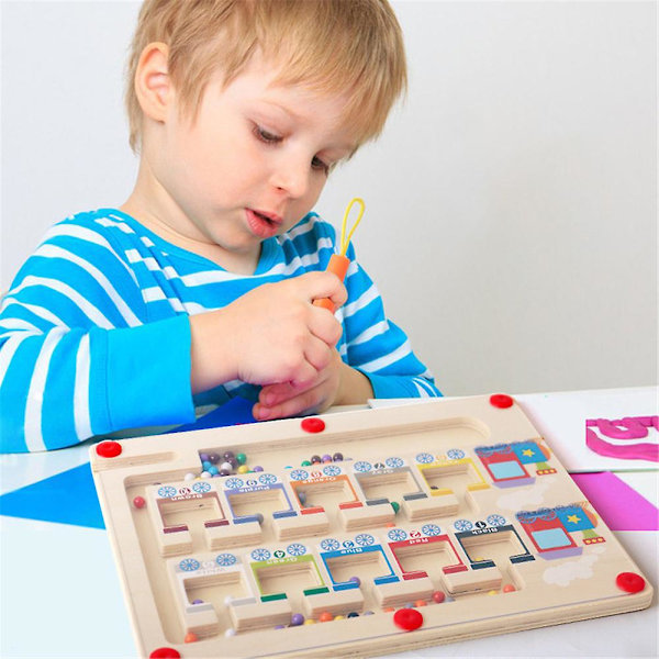 Magnetisk färg- och nummerlabyrint leksaker trä tåg pussel spelbräda lärande räkning pusselbräda småbarn finmotorik leksak