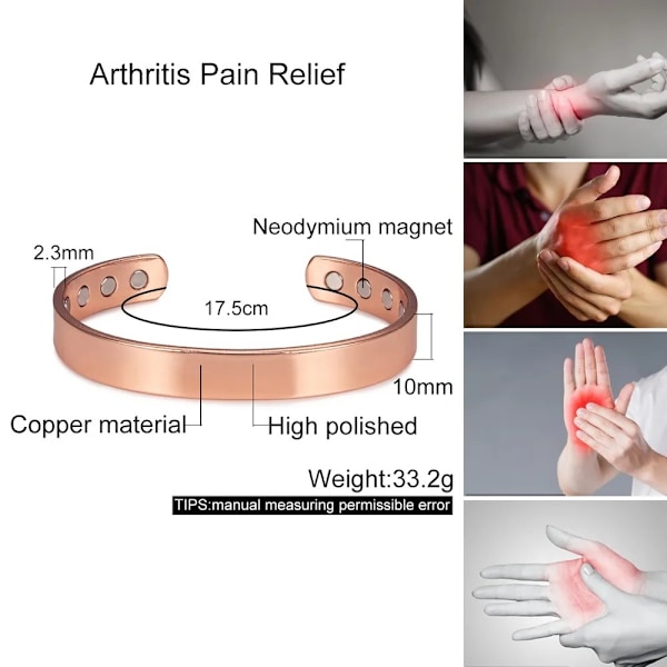 Kobberarmbånd til mænd og kvinder, rent kobber magnetisk armbånd med Gaussiske magneter, justerbar smykkegave