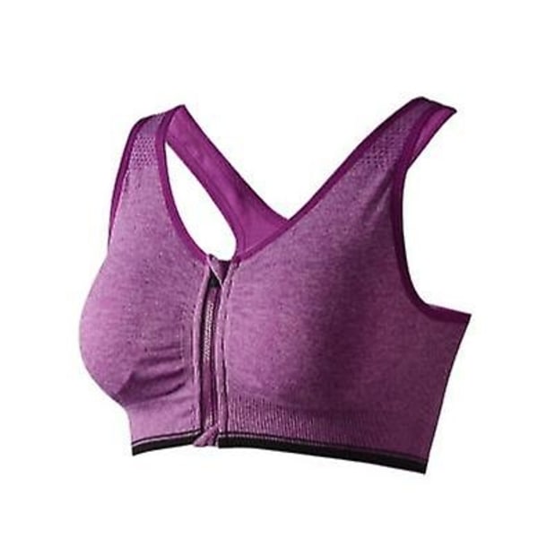 Women's Front Zip Sports Bra Wireless Post Surgery Bra Active Yoga Sports Bra - Perfet Purple