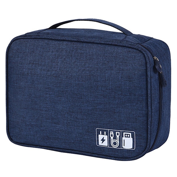 Kabeluppsamlingsväska Bärbar USB-datakabelväska Svart 1 lager (24,5x10x18cm) Dark blue