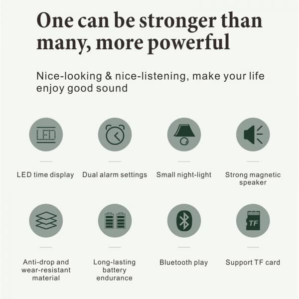 Herätyskello Bluetooth-kaiuttimella iPhonelle ja Androidille, yövalo ja LED-näyttö (Musta)[qb]
