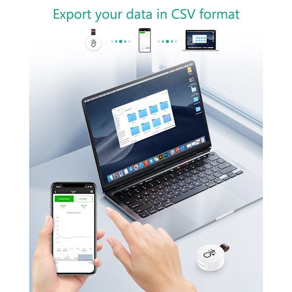 Trådløst termometer, mini Bluetooth 5.0 fugtighedssensor, understøtter dataeksport og advarsler til iOS og Android, velegnet til hjemmet osv.