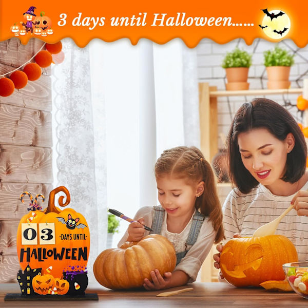 Halloween-laskunta-kalenteri Halloween-puinen laskuenta-kalenteri Puinen pöytäpalikat Koti Luokkahuone Käsintehty Pöytäkoristeet Halloween-lahjat (Kurpitsa)