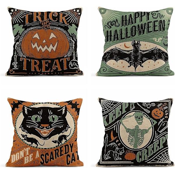 Set med 4 linnekuddar 18x18 tum Vintage Halloween S