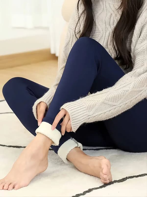 Varma och mjuka leggings med Sherpafoder, stretchiga leggings med hög midja, vardagskläder för kvinnor, blå blue S