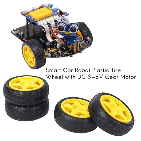 4 stk. til Smart Car Robot Plastik Dæk Hjul Med DC 3-6v Gear Motor