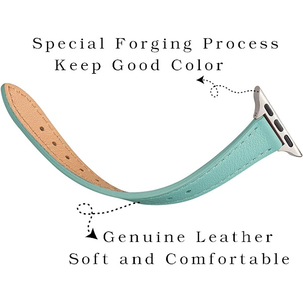 Hoikka nahkahihna, yhteensopiva Apple Watch Band 38 mm:n kanssa, vaaleansininen, hopeanvärinen Light Blue with Silver 38mm/40mm/41mm