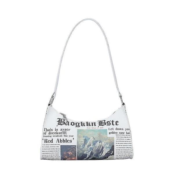 Mote Kvinner Avis Brev Trykk Pu Lær Skulder Bag Underarm Bag Casual Damer Liten Veske Spenne Håndvesker qd best Beige
