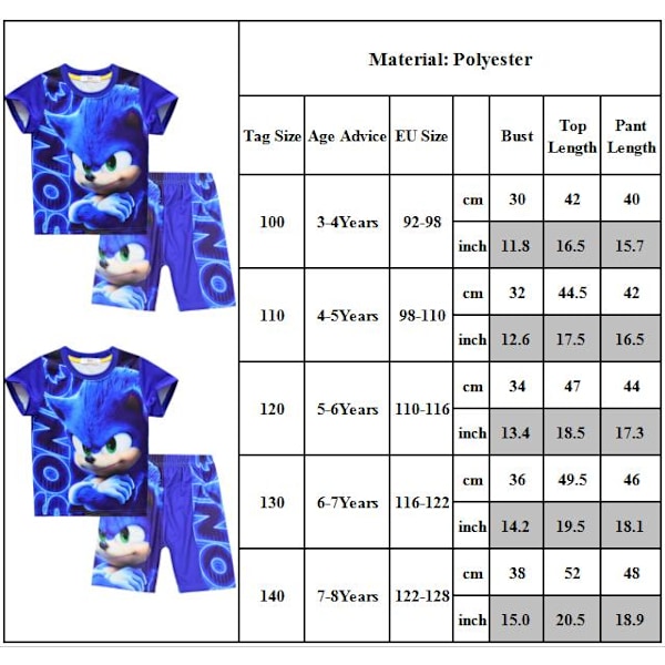 Sonic The Hedgehog Pyjamas för pojkar barn T-shirt & shorts Pjs Set 140cm 140 cm