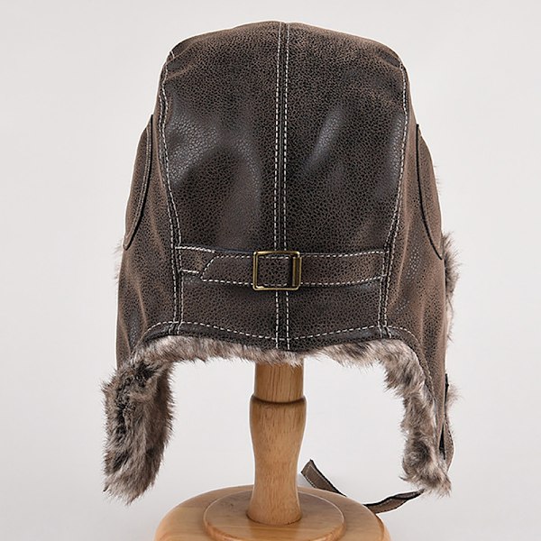 1 stk Vinter Ushanka Hatt For Menn Kunstig Pels Lær Snø Hatt Med Øreklaffer Black