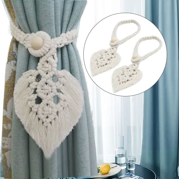 Galaxy Pakke med 2 Gardinbindere Boho Makrame Blade Gardinholder Bomuldsbindere (Beige)