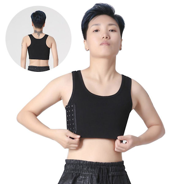 Tomboy Lesbisk Åndbar Bryst Binder Kort Korset Vest - S