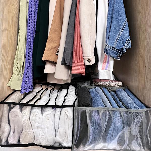 Foldbar jeans T-shirt opbevaring tøj rum skuffe sort - spot salg black grids