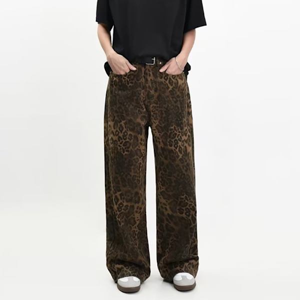 Brun Leopard Jeans Dame Denim Bukser Brede Ben Bukser leopard print leopard print leopard print S