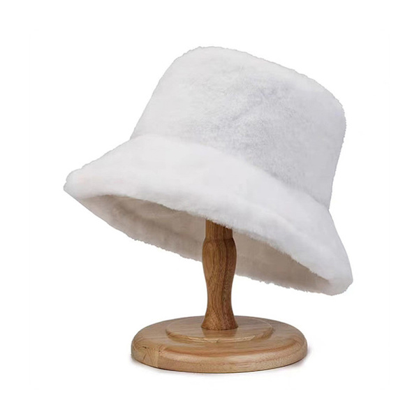 Fuskpäls Vinter Bucket Hat För Kvinnor Solid Varm Damhatt Utomhus White