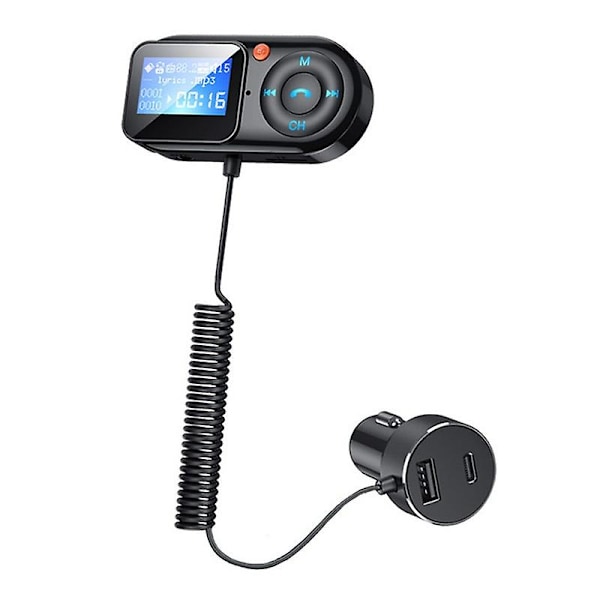 LCD-skärmsbil Handsfree FM-sändare, aux-ljud Mp3-spelare, USB Type-c Pd snabbladdningsbilladdare, bluetooth 5.0 bilsats