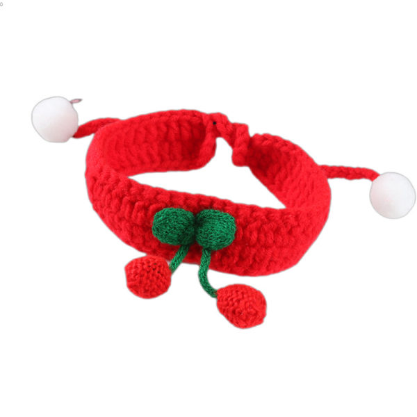 Cat Collar Cute Hand Knitted Collar with Cherry Pet Adjustab