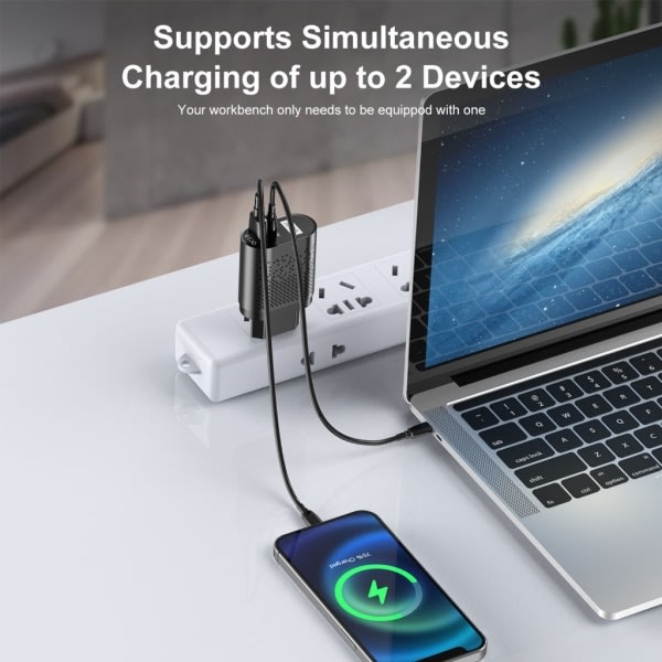 US/EU/UK/KR 65W GaN-oplader til QC 3.0 USB PD vægoplader Type C USB hurtigoplader til bærbar telefon Power Bank-adapter hvid - EU-Xin