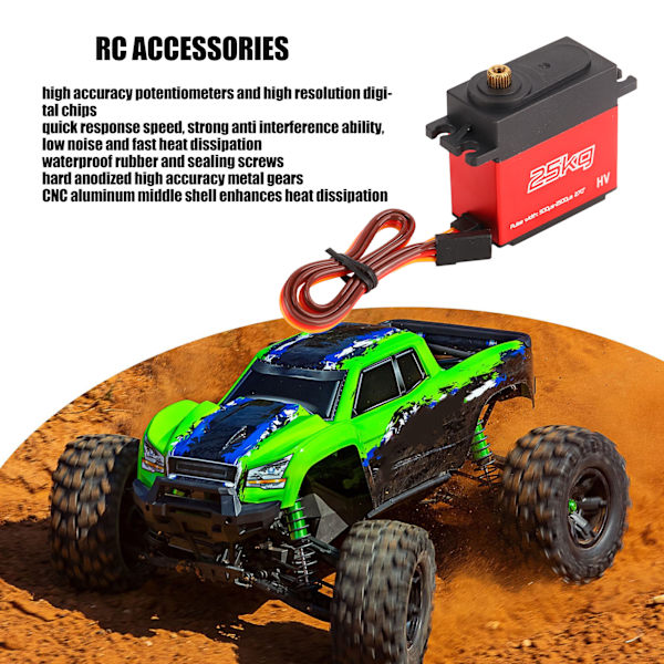 25kg digitaalinen servo, vedenpitävä, hiljainen, suuri vääntömomentti, 270 astetta, 25T metallivaihteinen servo robottikäsivarsille ja RC-autoille