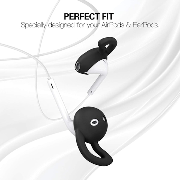 Pairs Silicone Eartips yhteensopivat AirPods 1 ja 2, Silikoni Pehmeät Liukumattomat Urheilukuulokkeet, Anti-Drip Earbud Gel Kuulokkeet (Musta)