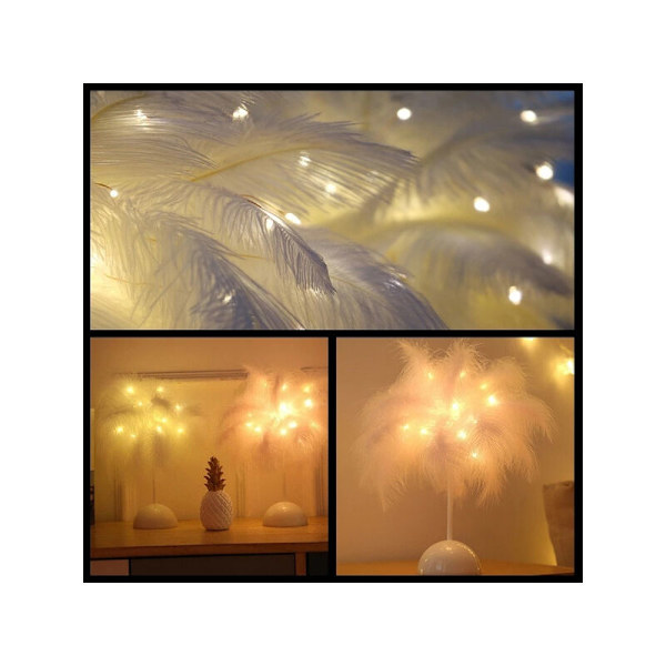 Kreativ fjäder bordslampa varmt vitt ljus träd fjäder lampa lock flicka LED bröllop dekoration lampa födelsedagspresent