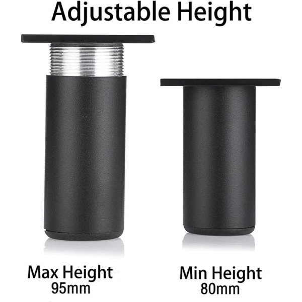 Sæt med 4 justerbare møbelben 8 cm sort metalbyte
