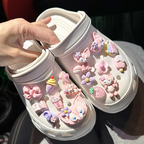 16 st blommor rosa lingna skoberlocker för Croc Charms för Tee[qb]
