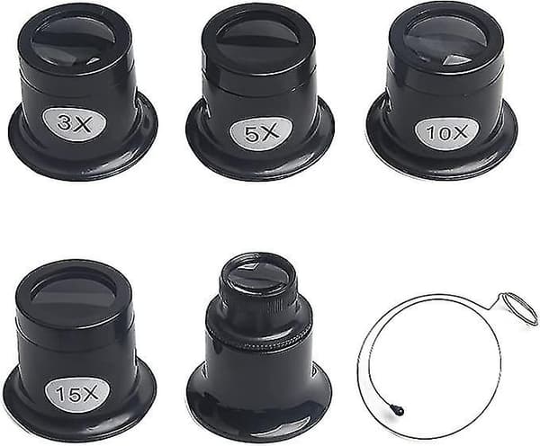 5 stk. Urmagerluppe 3x-20x Juvelerluppe med forstørrelsesglas Høj kvalitet