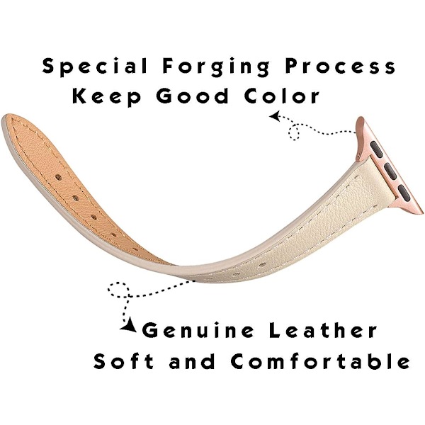 Hoikka nahkaranneke yhteensopiva Apple Watch Band 38 mm Beige Rose Goldilla Beige with Rose Gold 42mm/44mm/45mm/49mm