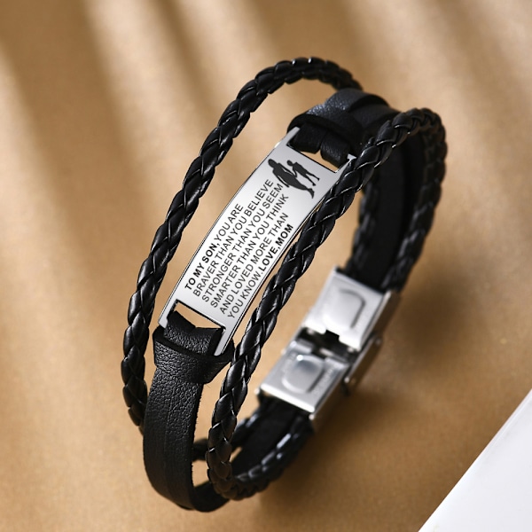 Til min søn Læderarmbånd Rustfrit stål Korrosionsjusterbart armbånd Adjustable
