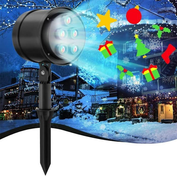 COSTWAY Jul LED-projektor 15m projeksjonsavstand 5 LED-lys 8 mønstre Vanntett IP44 Dekor Fest/Halloween 65° Roterbar
