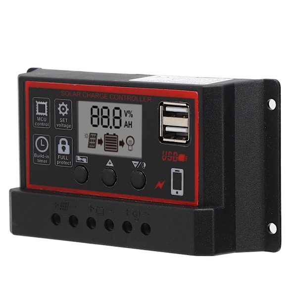LCD Solar Charge Controller 5V /2.5A Dual USB PWM Cell Panel Controller Auto Identifikation 12V 24V10A