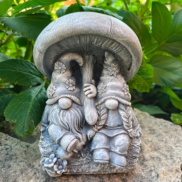 Bedst sælgende Resin Par Gnome Dværg Statue med Svamp | Have & Hjem Indretning_ grå_ grey
