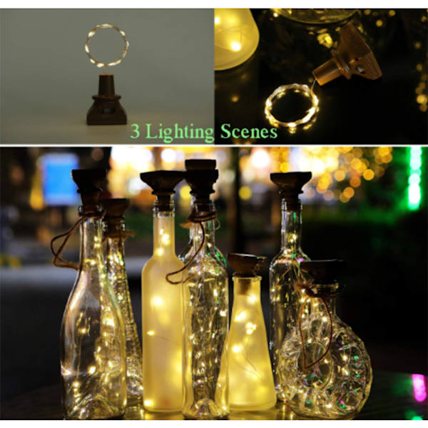 1/6 aurinkokennovalot viinipullolle, 20 LED-valoa