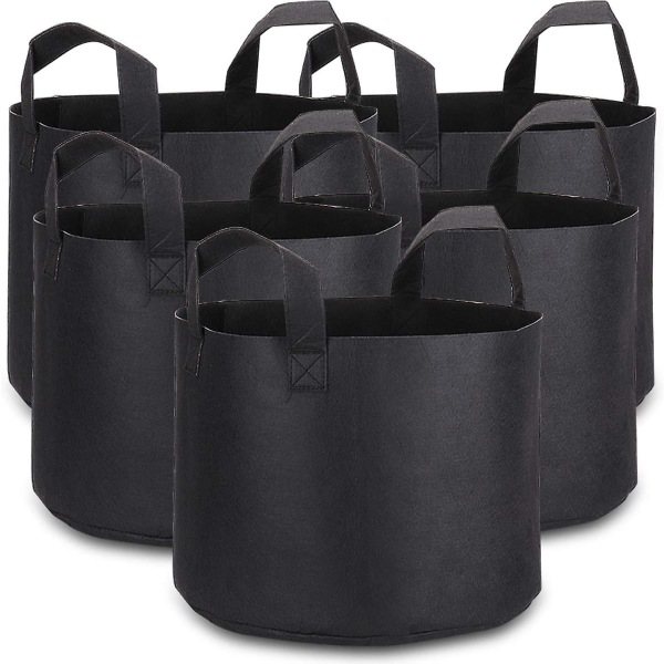5 gallon dyrkningsposer med plantelabels, 5-pak kraftige stofpotter til planter