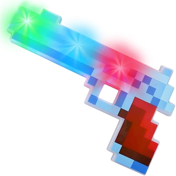 10 Inch Light Up Pixel Gun Toy with Flashing LEDs - Cool Retro Pixelated Plastic Gun - Video Game Party Supplies - Unique Easter Basket Gift for Kids