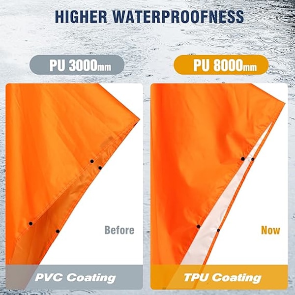 Vedenpitävä sadeponcho, kevyt, uudelleenkäytettävä, hupullinen, retkeilyyn, yksi koko, oranssi Orange