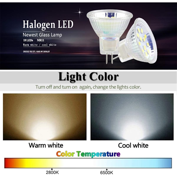 6 st MR11 LED-lampor GU4 Spotlight-lampor 3W 18LED (varmvit) - WELLNGS