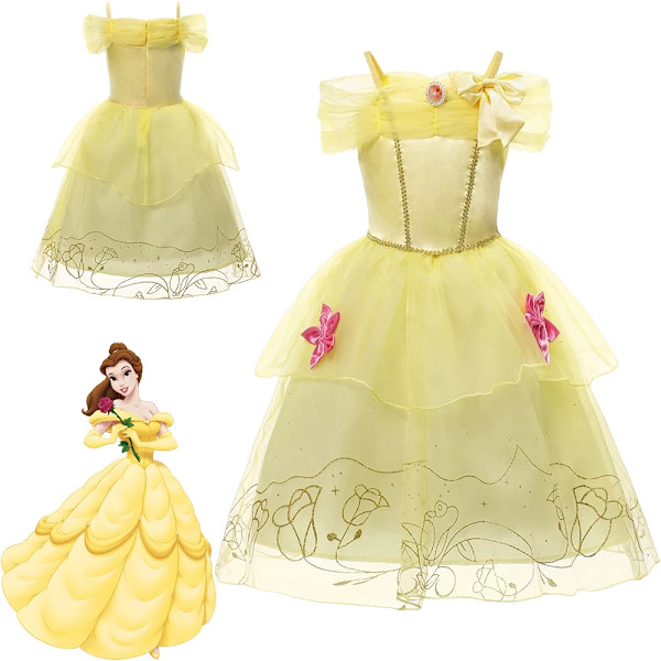 Disney Lasten Lumikuningatar Elsa Anna Cosplay Prinsessamekko Puku Frozen Tytöt Halloween Joulu Karnevaali Juhla Pukeutuminen Asun 1pc Belle Mekko 1pc Belle Dress 9-10T(Tag 150)