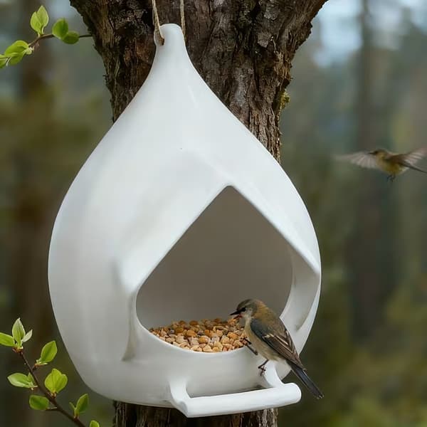 Fuglefoderbræt til ophængning Udendørs Foderbakke i Plast Holdbart Havefuglefoderbræt til Terrasse Gårdsplads Indretning White