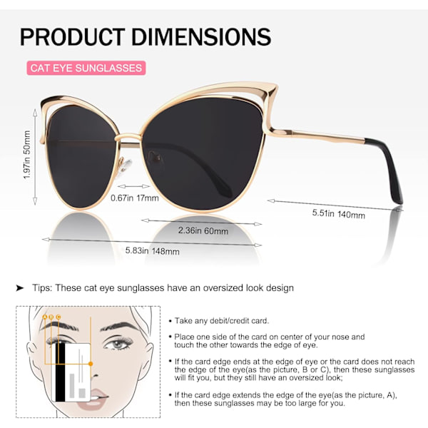 Trendy Oversized Solbriller for Kvinner Polariserte Cat Eye Søte UV400 Beskyttelse Svart Linse Black Lens Model B