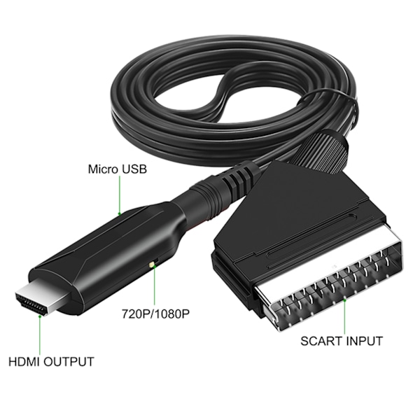 1080P SCART til HDMI-kompatibel konverteradapter, SCART-indgang til HDMI-kompatibel udgang video lydkonverterkabel