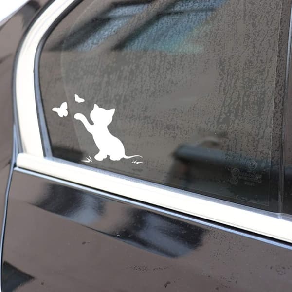 2 stk (Sort, Hvid) Kat Bilsticker Sjove Dekal Bilsticker