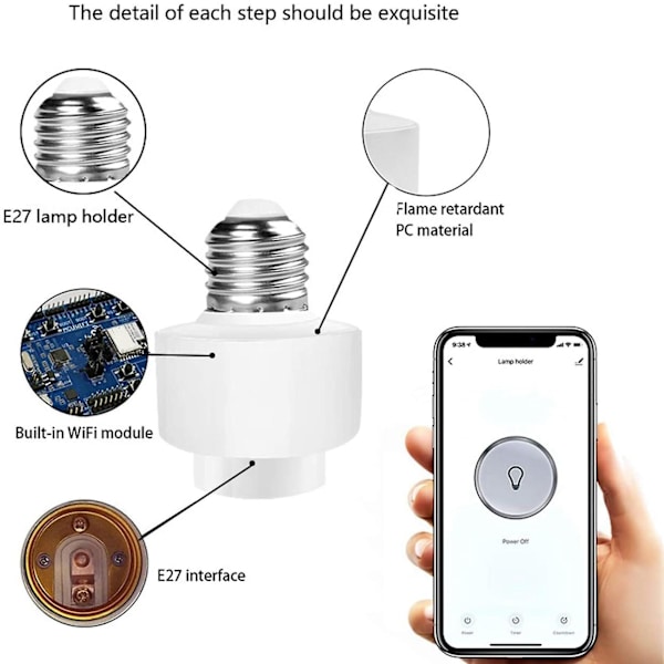 3-pack Smart Life Wifi Smart Ljuspärla Sockeladapter E27 Strömbrytare Lamphållare