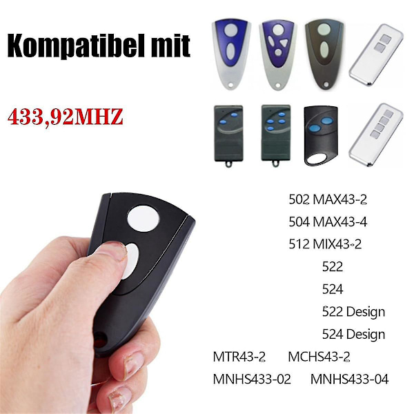 433mhz for Tormatic Novotron 502 Max43-2 / 512 Mix43-2 Fjernkontroll